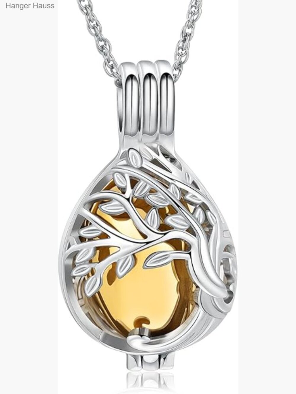 Tree of Life Teardrop Cremation Urn Necklace for Ashes 20"